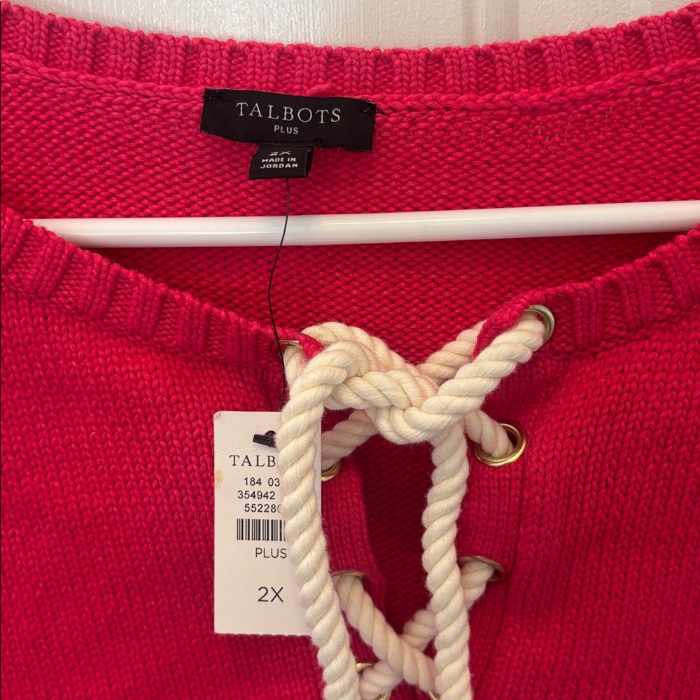 Talbots Vibrant Deep Coral  Lace-Up Sweater 2X NWT - Picture 2 of 4